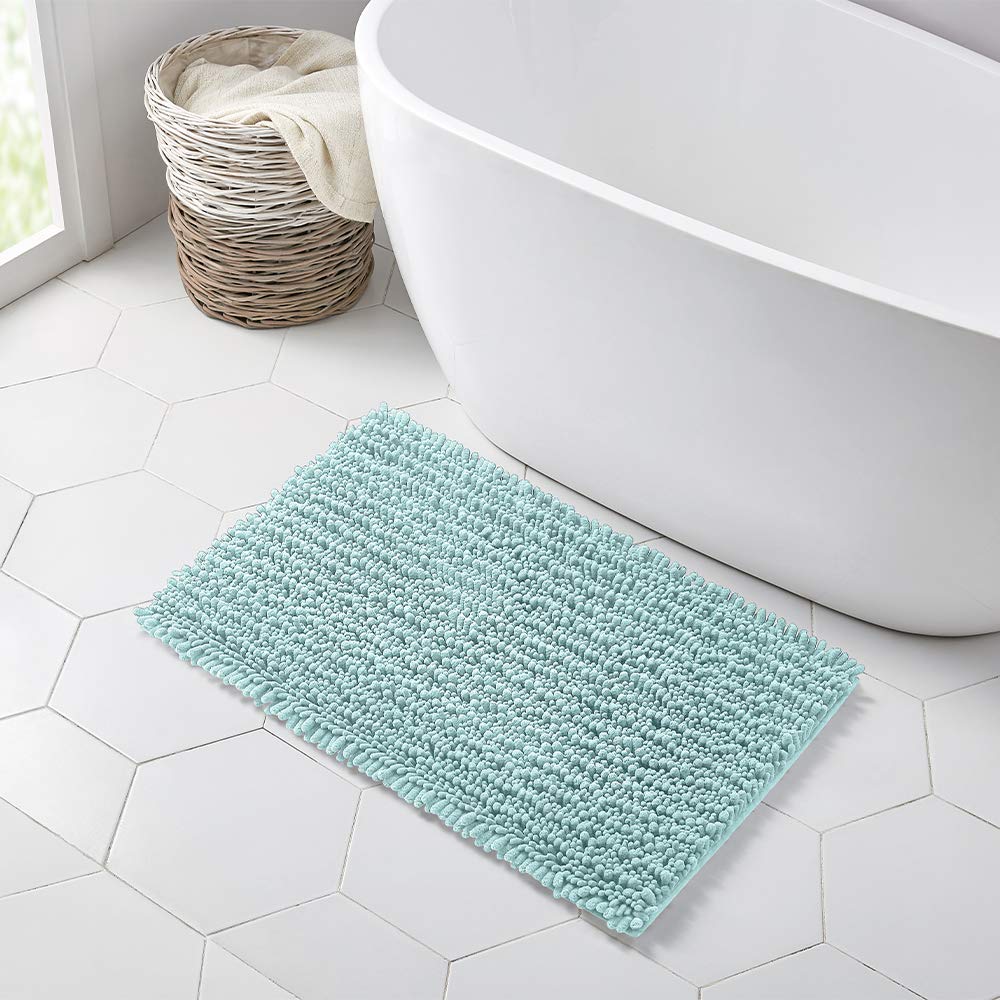 Walensee Bathroom Rug Non Slip Bath Mat (32X20 Inch Spa Blue) Water Absorbent Super Soft Shaggy Chenille Machine Washable Dry Ex